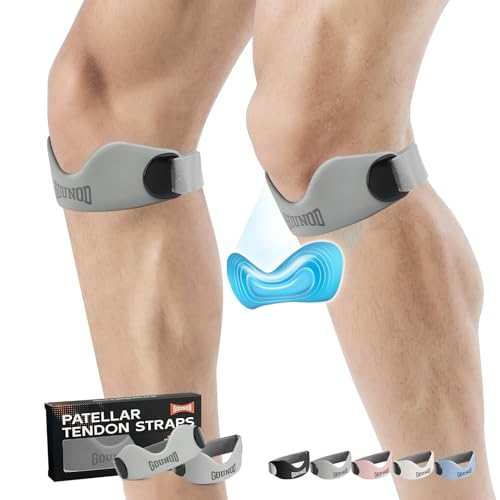 GOUNOD Silicone Patellar Tendon Support Strap 2 Pack Knee Strap for Knee Pain Relief Patella Band for Basketball Jumpers Knee Tendonitis Running Hiking Soccer Osgood SchlatterGrey