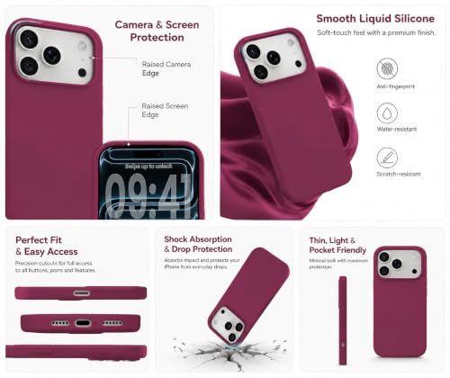 Image of DIZORO Compatible with iPhone 17 Pro Max / 18 Pro Max Case, Liquid Silicone 3 Layers Full Covered Soft Gel Rubber Phone Case,Shockproof Protective Cover with Anti-Scratch Microfiber Lining-Burgundy