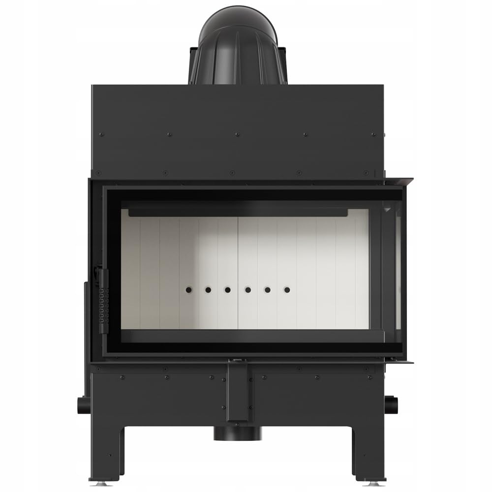 KRATKI Kamin aus Stahl 10 kw Floki M Rechts fi 200 Schwerz Set Kamineinsatz BImSchV Stufe 2 Eckrohrsatz