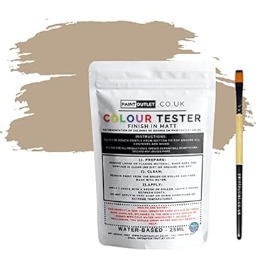 HQC Paint Wall and Ceilings Matt | Sample Colour Tester Pot with Brush | Quick Drying Quality Interior Paint | Contemporary Finish | Sandstone Colour 25ml