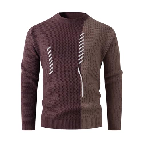 Long Sleeve Sweaters for Men Elastic Striped Color Block Pullover Oversized Knitted Round Neck Sweater Working Travel