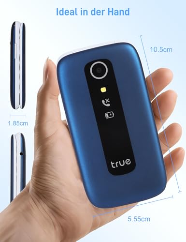TRUE S70 Seniorenhandy Klapphandy ohne Vertrag, 2G Handy mit großem 2,8 Zoll Farbdisplay, Sturz-Notruf, SOS Notruftaste, extra laut, großen Tasten, Schnellwahl, Schrittzähler, Ladestation, Blau