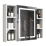 DELURA Armario Cuarto de Baño con Espejo LED Aseo Inodoro Muebles Mobiliario Tocador Botiquín Almacenaje Estante Decoración 90x12.5x68 cm (Color : White)