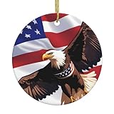 BROLEO Aigle patriotique des États-Unis avec imprimé drapeau américain Décoration circulaire en céramique Supermarché Hiver Noël Fête Maison