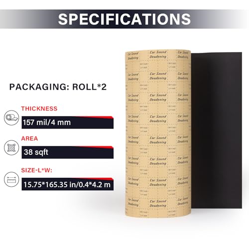 Image of 157 Mil Car Sound Deadening Mat, Sound Deadener Material 38 Sq Ft, 2 Roll