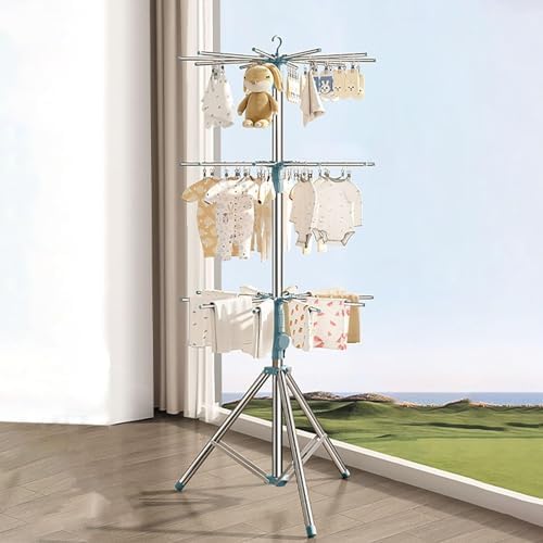 Clothes Drying Rack, Heavy Duty Stainless Steel Tripod Airer, Free-Standing Laundry Dryer for Space Saving Solutions