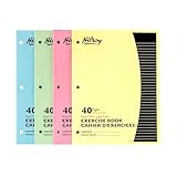 Hilroy Stitched Exercise Book, 3-Hole Punched, 4-Pack, 40 Pages/20 Sheets, Assorted Colour Covers (12102)