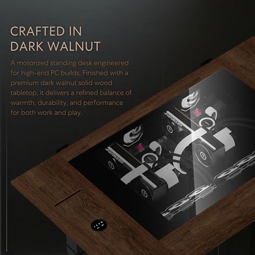 Image of Lian Li DK-07 Wood Motorized Standing Desk (DK07X-WD) | Dual E-ATX & 480 /420 Radiators Ready, Real Wood Top, Built-in Wireless Charging, Height Adjustable, 17-Fan Support