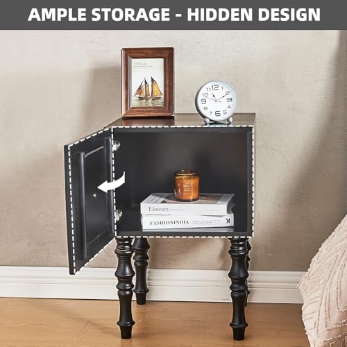 Image of Uniclinens Black Nightstand with Storage, Mid Century Modern Night Stand 23 inch, Solid Wood End Side Table for Bedroom Living Room, Sofa Side Bedside Table with Wooden Legs