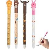 Canollo 4 Stück Radierbarer Kugelschreiber, Cartoon Kleintiere Muster Radierbare Stifte, Radiergummi mit löschbarer Tinte, 0,5 mm Mine, Radiergummi Stift, Aesthetic Tintenroller radierbar(Blau)