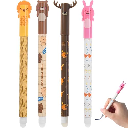 Canollo 4 Stück Radierbarer Kugelschreiber, Cartoon Kleintiere Muster Radierbare Stifte, Radiergummi mit löschbarer Tint...
