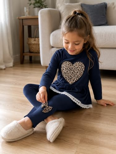 Image of RETSUGO Toddler Girls 2 Piece Outfits Long Sleeve Sweatshirt Leggings Pants Fall Winter Casual Clothes Sets 3‑8 Years