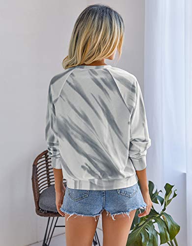 KIRUNDO 2020 Women’s Solid Sporty Sweatshirt Crew Neck Long Sleeves Pullover Ribbed Cuffs Hems Sweaters Outwear (Medium, Tie Dye Gray)