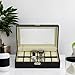 TIMELYBUYS 12 Piece Chocolate Brown Leatherette Men's Watch Box Display Case Collection Jewelry Box Storage Glass Top Father's Day