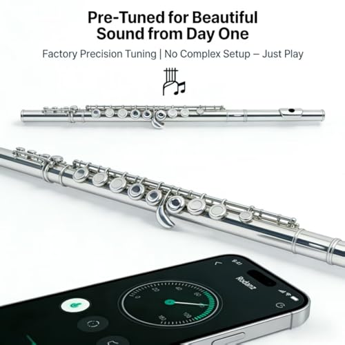 Image of C Flute 16 Key Closed Hole - Beginner Flute to Professional Concert Flute | Nickel /Silver Plated Flute Instrument with Cleaning Kit, Case & Tuning Rod | Flutes for Beginners, Students & Professional
