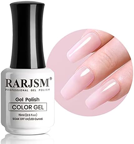 RARJSM Milky Pink Gel Nail Polish LED UV Gel Soak Off Transparent Nude Pink Nail GelPolish Varnish Nail Art Color 15ML Single Bottle for DIY Home French Manicure