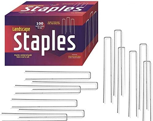Ashman Galvanized Garden Stakes Landscape Staples: 100 Pack 12 Inch Sod and Fence Stake - Sturdy Rust Resistant Gardening Supplies for Anchoring Landscaping, Weed Barrier Fabric, Ground Cover