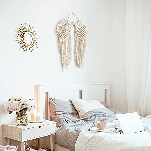 Orangesce Boho Angel Wings Wall Decor Elegant Tapestry With Long Tassel,Macrame Wall Hanging,White Cotton Cord Handmade Bohemian Home Decor,Chic Room Decor,Ornament Decoration Art Craft Gift #TOP2