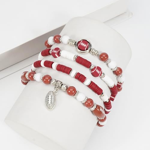 Image of Football Baseball Soccer Beaded Bracelets for Women Stackable Game Day Sports Theme Bracelet