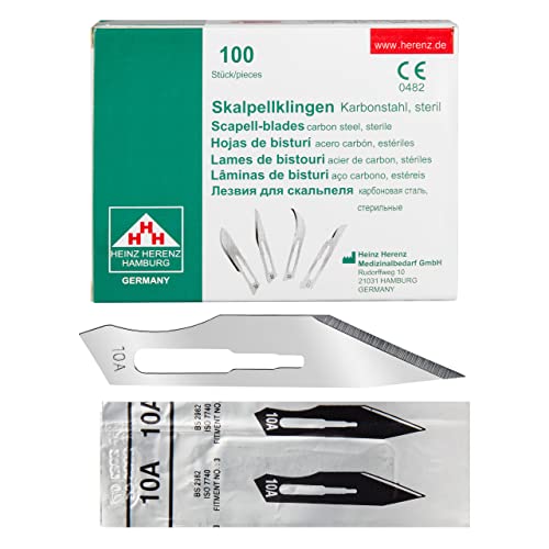 Shehadeh - 100 Stück sterile Skalpellklingen Figur 10A für Skalpellhalter Nr. 3 - Extrem scharf