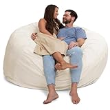Ultimate Sack 6000 6-Foot Bean Bag Chair, Ivory Fur Cover – Oversized Foam Lounger, Floor Seat, Small Sofa, or Couch Bed for Living Area, Gaming Room, or Reading Lounge