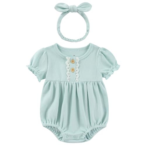 Image of Ruliby Baby Girls Clothes Set Cotton Floral Bodysuit Dress with Headpiece for 3-24 Months
