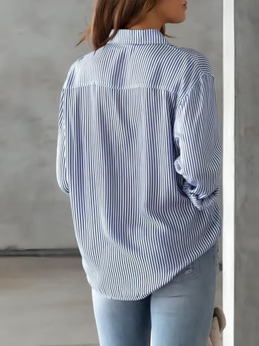 Image of Women Striped Shirt,Oversized Cotton Shirt for Women,Long Sleeve Shirt 12.
