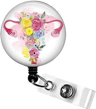 Floral Uterus Badge Reel, OBGYN Nurse Retractable ID Holder | Womens Health Gift, Labor and Delivery Accessory, Midwife Badge Clip, OB Nurse, Maternity Healthcare