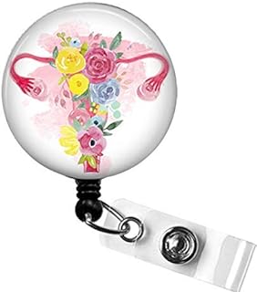 Uterus Badge Reel, Floral Uterus Ovaries Retractable Badge Holder, OBGYN Nurse Badge Clip, Labor & Delivery Badge Reel, Labor and Delivery Nurse Midwife Badge Pull, Obstetrician Uterus Badge Clip