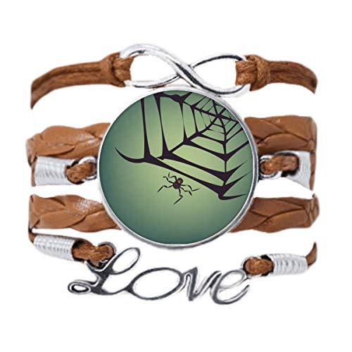 Bracelet cordon en cuir noir motif araignée noire et filet d'Halloween réglable