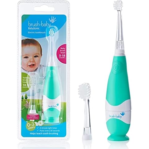 Brush Baby BabySonic Elektrische Zahnbürste für Kleinkinder und Kleinkinder im Alter von 0-3 Jahren - Smarter LED-Timer und sanfte Vibration sorgen für ein lustiges Putzerlebnis (Blaugrün) Cover