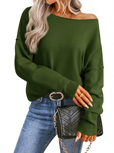 Image of Saodimallsu Womens Off The Shoulder Sweater Boat Neck Batwing Sleeve Knit Pullover 2025 Cute Casual Trendy Jumper Tops