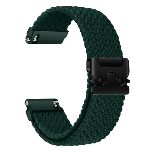 ONE ECHELON Quick Release Watch Band Compatible With Huawei Watch GT 3 SE 46 mm Woven Braided Band, Clipper Clasp Replacement Strap (Deep Jungle Green)