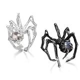 AIEDE 3D Silver And Black Spiral Spider Ring Set 2 for Womens Mens