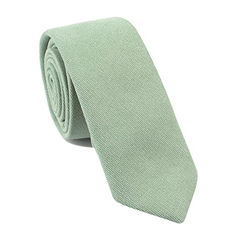 Image of Elfeves Men's Skinny Solid Color Tie Causal Cotton Linen Narrow Slim cut Necktie