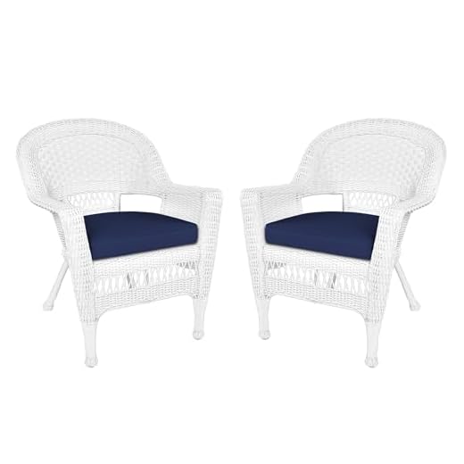 Durable Wicker Chairs with Blue Cushions