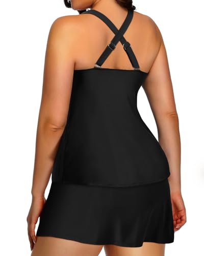 Plus Size Tankini with Skirt - Two Piece Swimsuit Tummy Control Bathing Suit High Neck Swimwear 20253