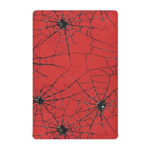 Image of Black Spider Webs Red Crib Sheets | Soft Breathable Fitted Baby Crib Sheets Mattress Cover for Girls Boys 52 inch x 28 inch x 9 inch