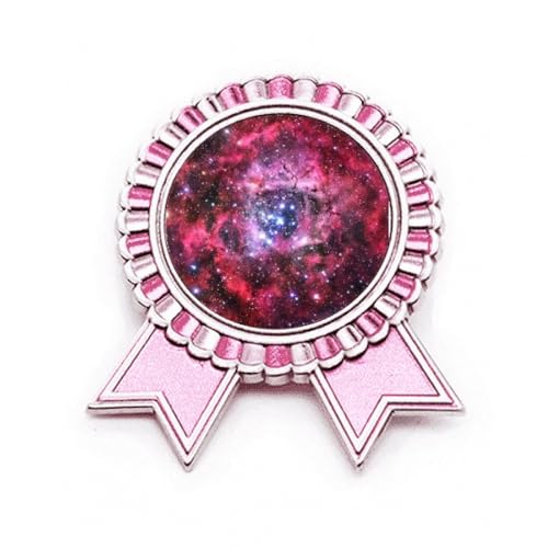 Broche rose rouge monocéros en métal avec motif nébuleuse rose taille M