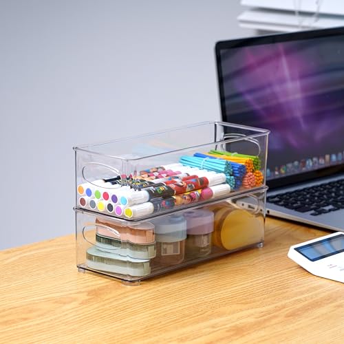Itylife Citylife Citylife 4 Packs Clear Pencil Box With Bamboo Lids Plastic Storage Containers Stackable Office Supplies Organizer For Gel Pens Erasers Crafts Markers Crayon thumb #6