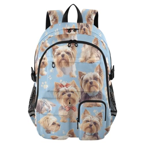 Mochila azul de Yorkshire Terrier para niñas y adolescentes escolares