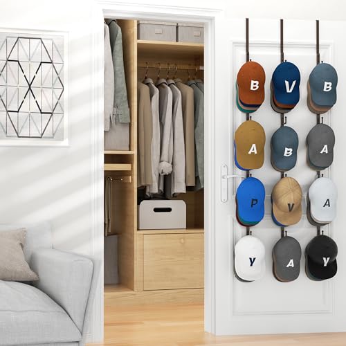 HapiRm Over Door Hat Rack - 3 Packs Hat Organizer with 12 Hooks Design, Hanging Baseball Cap Organizer Storage Holds Up to 60 Caps for Door, Bedroom, Closet (Brown) by HapiRm - Image 4