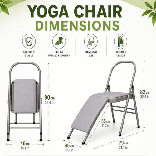 Image of Yoga Chair Foldable with Back Support Meditation Chair for Stretching Lumbar Support Yoga Chair for Back Pain Home Workout Men and Women Yoga Props Chairs (79Lx46Wx82H CM)