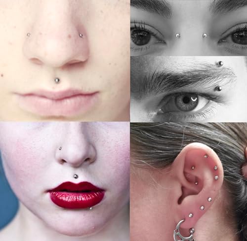 Modrsa M2404JBHBDB2 Fake Piercings Fake Face Piercing Fake Lip Labret Studs Stick On Fake Nose Stud Fake Facial Piercing Fake Eyebrow Ring Fake Face Jewelry Non Piercing Fake Piercing Balls Fake Lip Piercing thumb #4