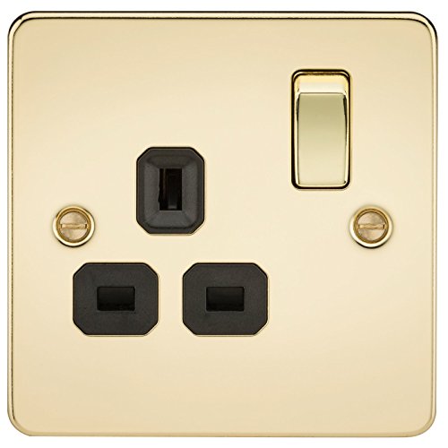 Knightsbridge FPAV7000PB Flat Plate 13A 1G Dp Switched Socket-Polished Brass with Black Insert