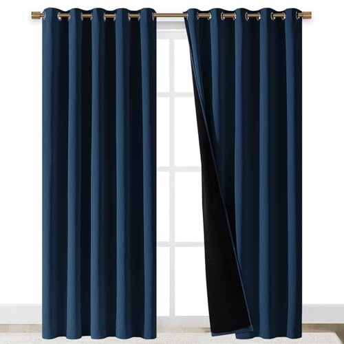 Image of NICETOWN Total Shade Curtains and Draperies, Heavy-Duty Full Light Shading Drapes with Black Liner Backing for Villa /Hall /Dorm Window（Moroccan Blue, Package of 2 Panels, 70 inch Wide x 95 inch Long