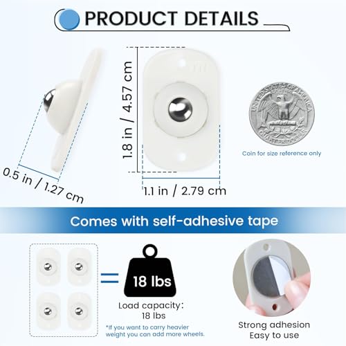Image of Self Adhesive Caster Wheels, Appliance Rollers Appliance Slider for Kitchen, 360 Swivel Small Casters - Solve Coffee Maker Small Appliances Countertop Sliding (Black,White - 8 Pcs)