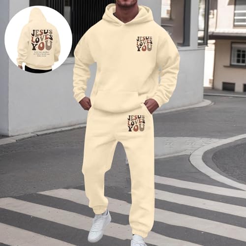 Mens Tracksuits Jesus Loves You Letter Print Hoodies Pullover and Sweatpants Set 2 Piece Sweatsuits Christian Faith Outfits3