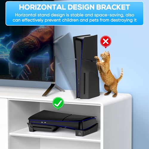 image for MENEEA PS5 Pro/Slim Horizontal Stand for Disc & Digital Console with 4