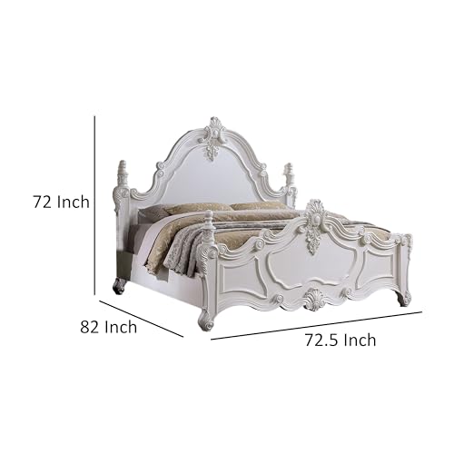 Benjara-Frank-Queen-Size-Bed-Carved-Details-Finial-Posts-Classic-White-Solid-Wood Benjara Frank Queen Size Bed Carved Details Finial Posts Classic White Solid Wood
